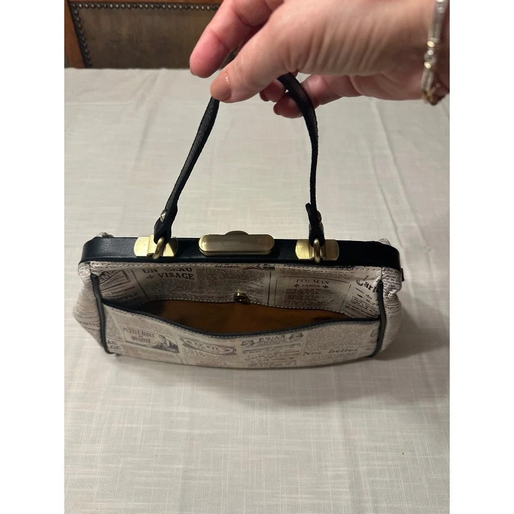 Patricia Nash Newspaper Print Leather Frame Satchel Doctor Bag P374245